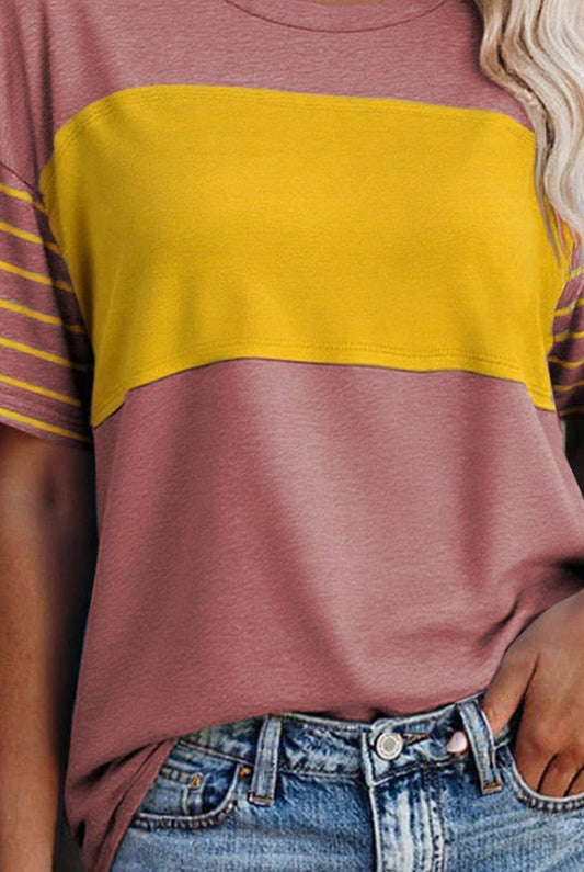 Red Dahlia Color Block Striped Detail Oversized Tee - T-Shirts from LemonDrop•LimePop