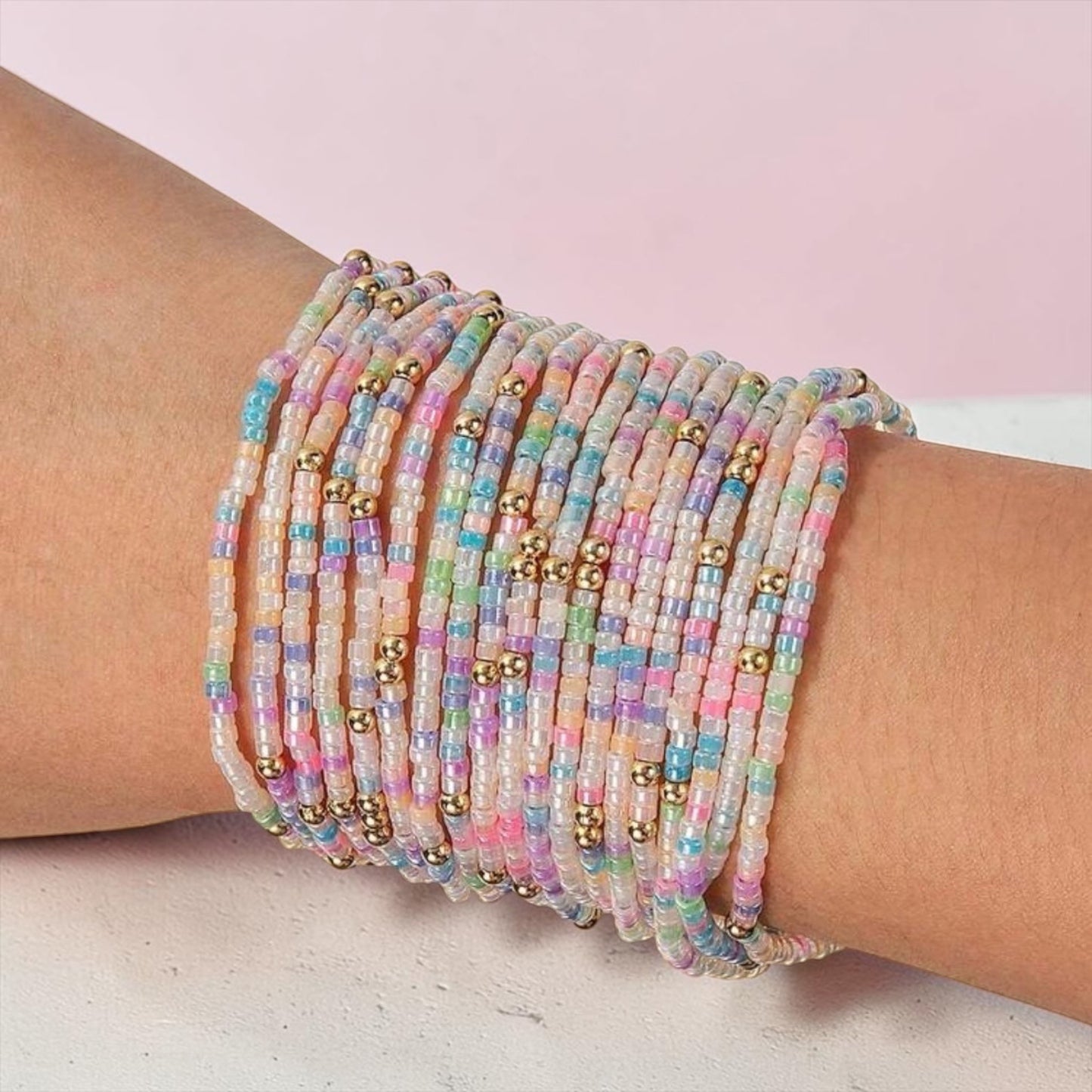 Multi-Color Bohemian Beaded Elastic Stacking Bracelet Set 19pcs - Bracelets from LemonDrop•LimePop