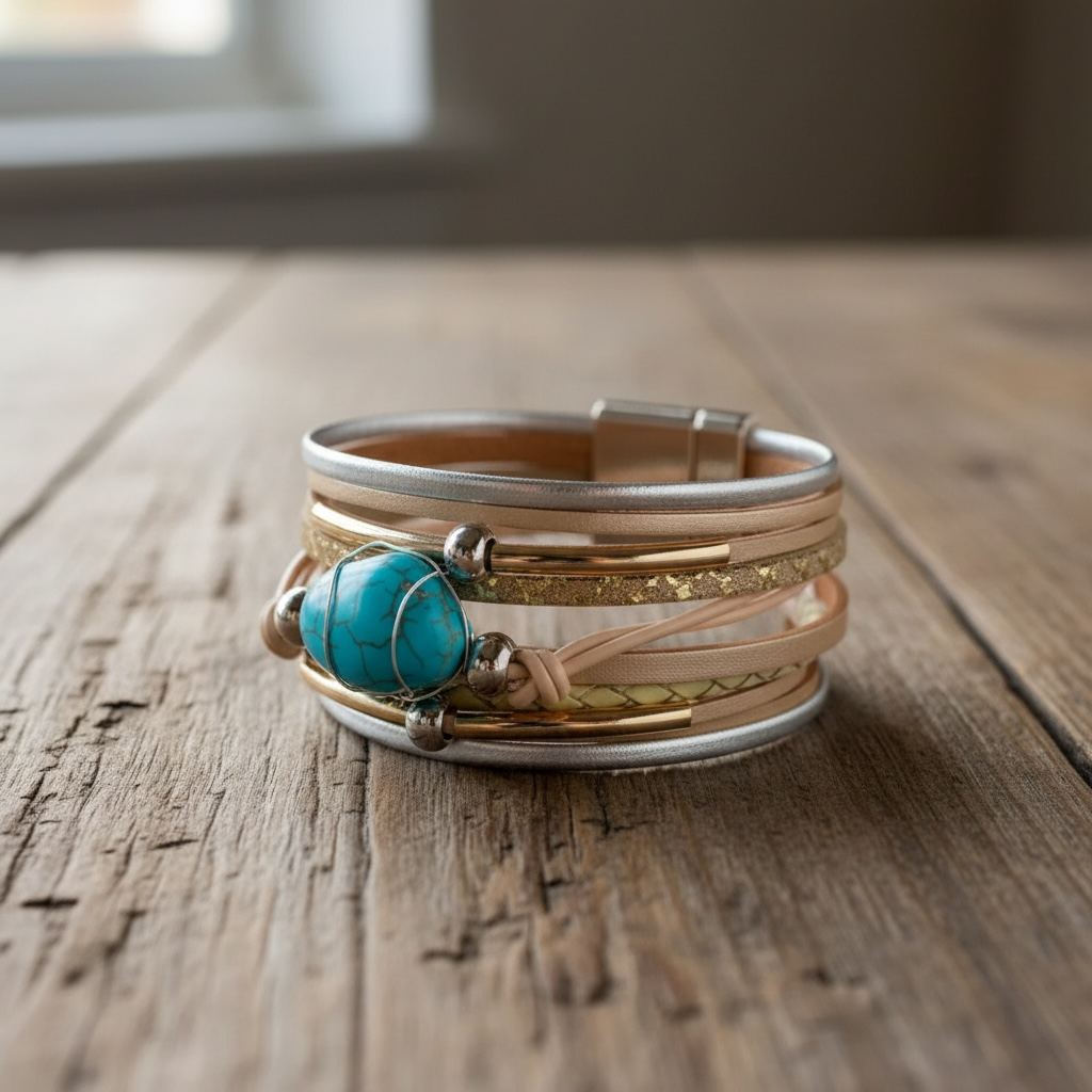 Multi Layer Wrap Bracelet Bohemian PU Leather | Alloy Metal Charm | Magnetic Clapse - Bracelets from LemonDrop•LimePop