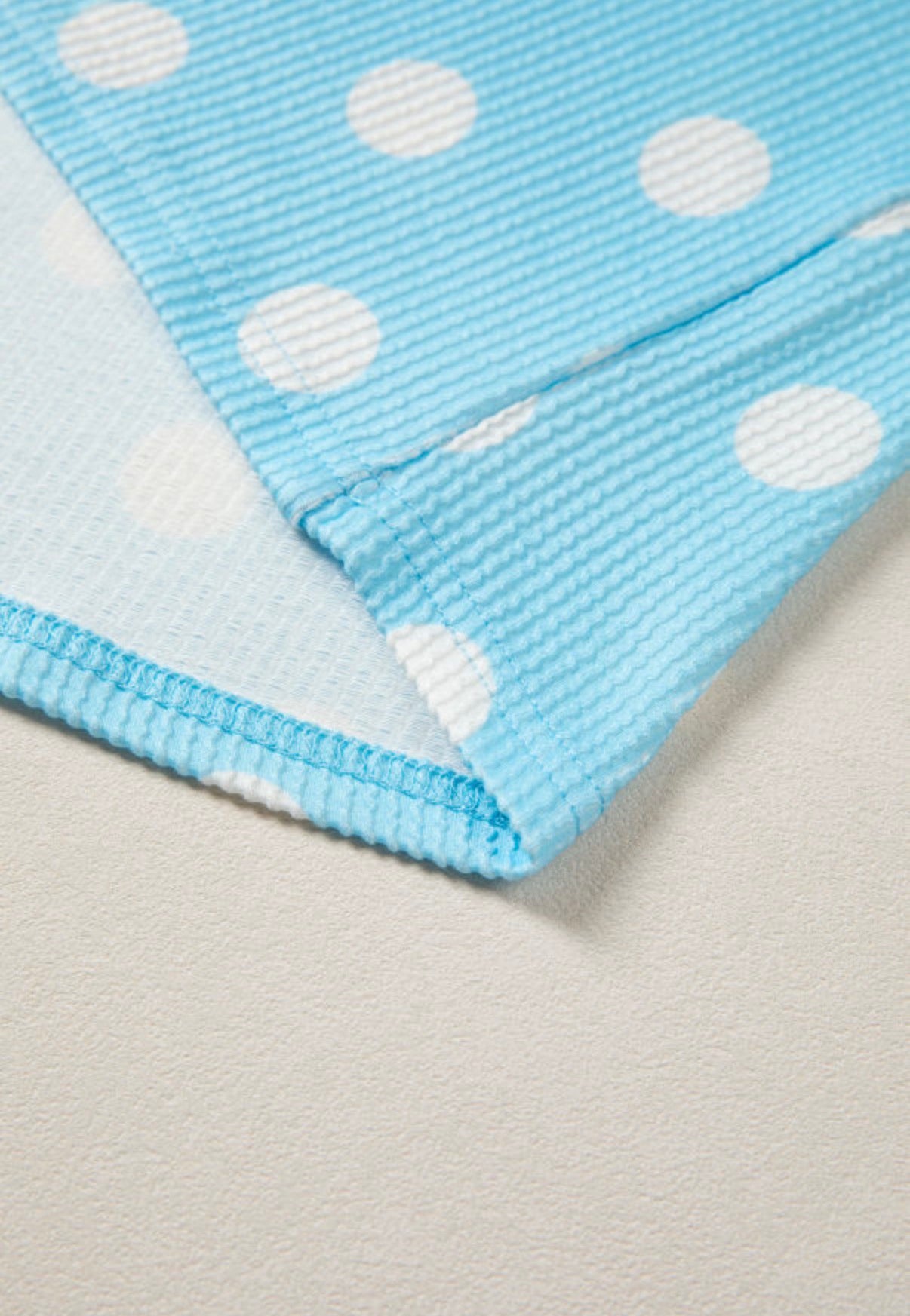 Sky Blue Polka Dot Patch Pocket Twisted Ribbed Oversized Top