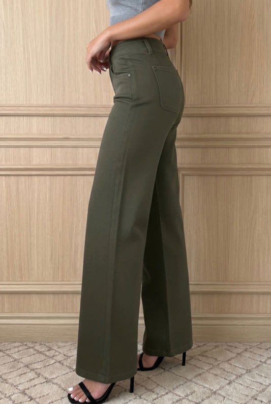Mist Green 2-Button High Waist Flared Bottom Jeans - Jeans from LemonDrop•LimePop