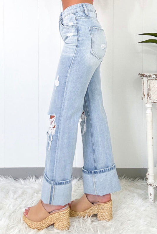 Beau Blue Light Wash Distressed Straight Jeans - Jeans from LemonDrop•LimePop
