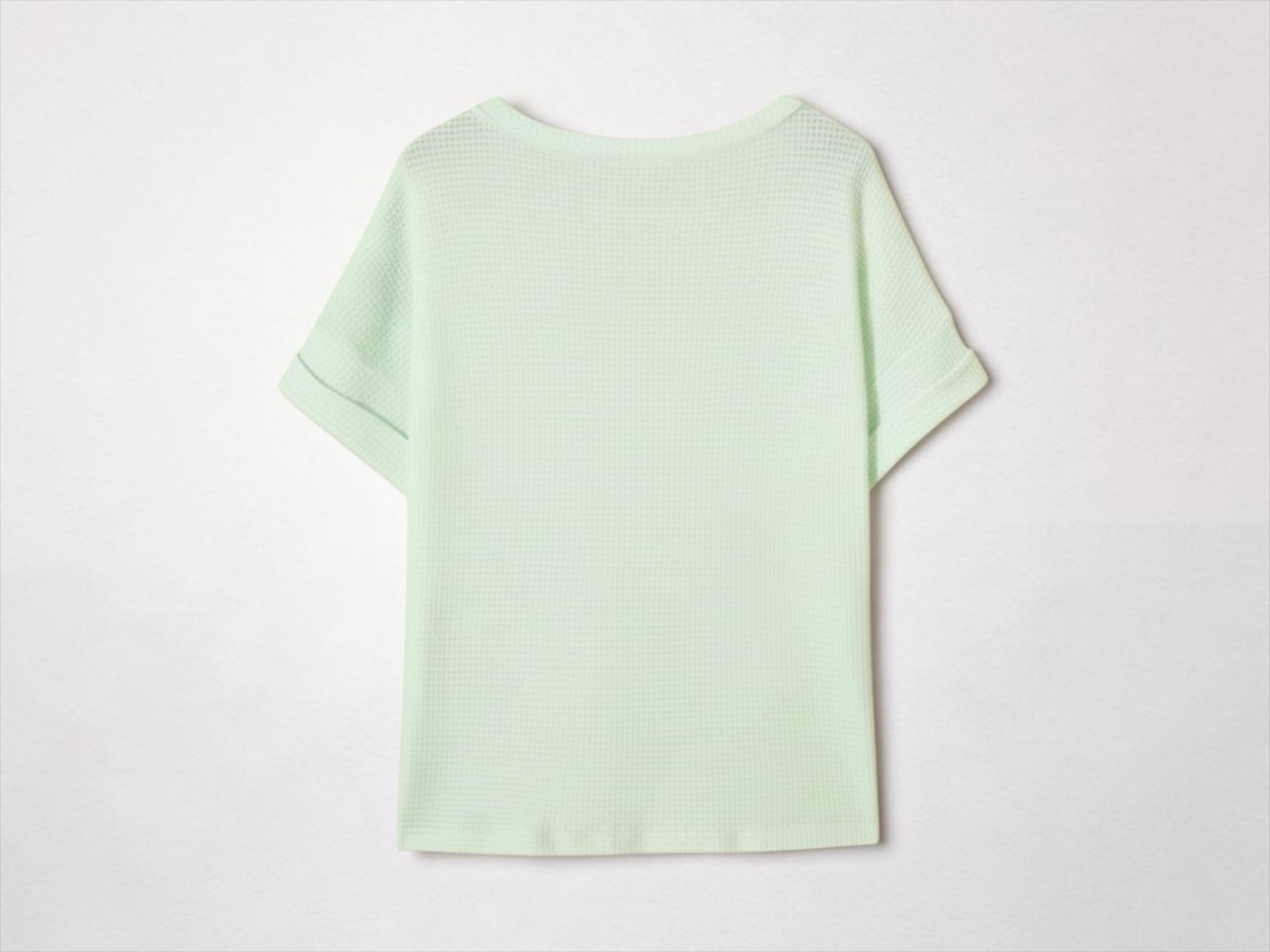 LemonDrop•LimePop mint green waffle knit short sleeve V-neck relaxed fit top
