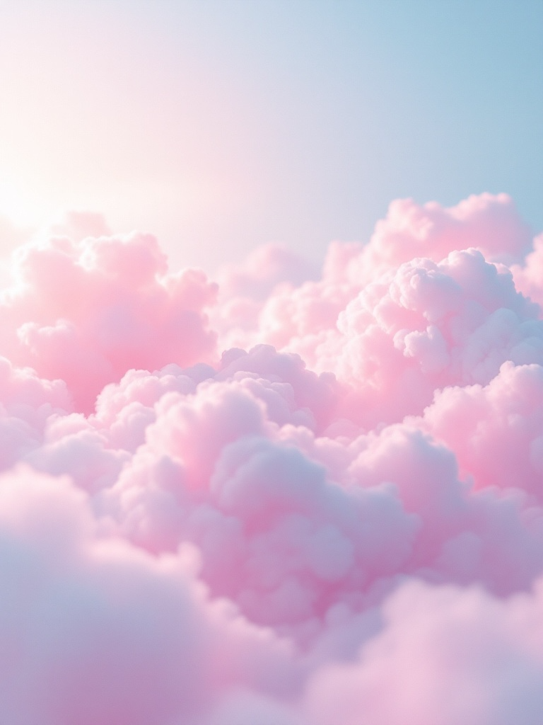Sunlit pink clouds over a pastel blue sky