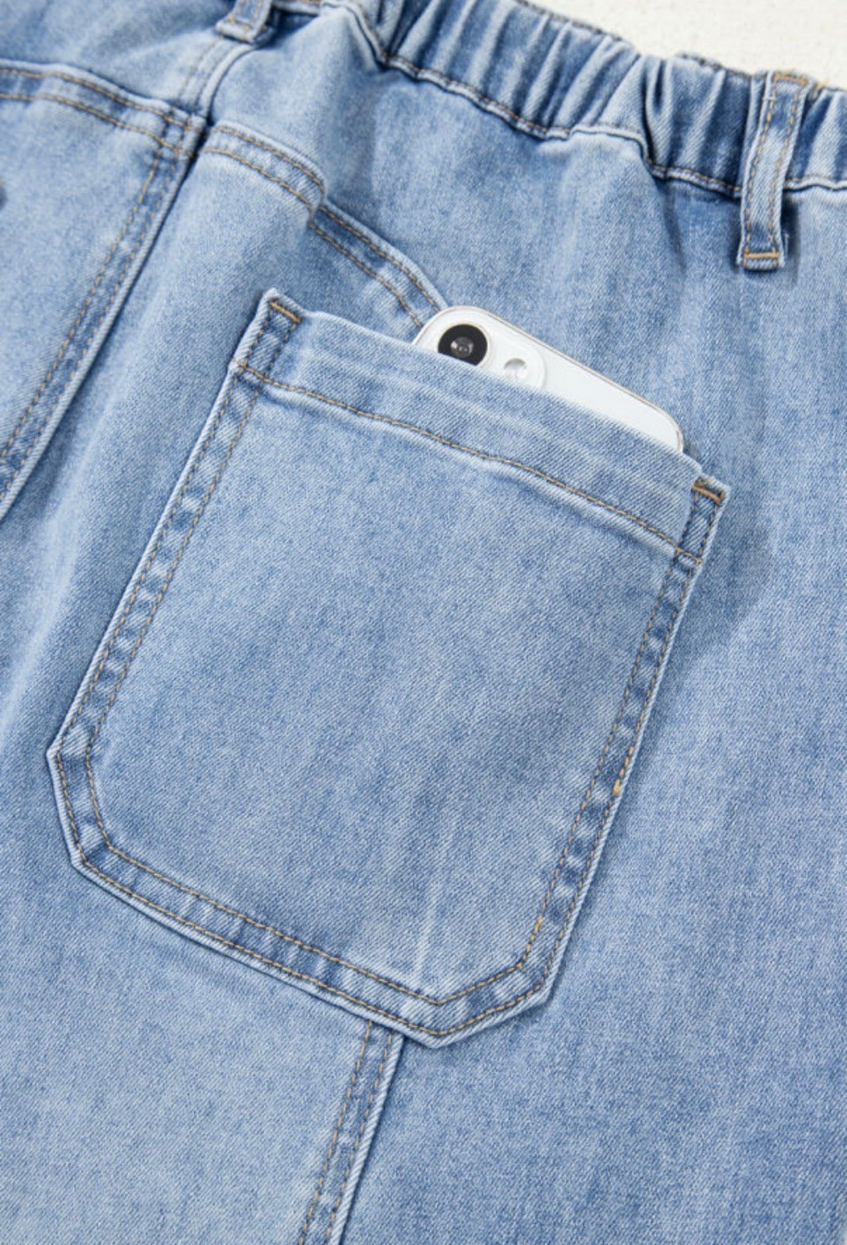 Beau Blue Drawstring Seam Detail Raw Hem Wide Leg Denim Pants - Jeans from LemonDrop•LimePop