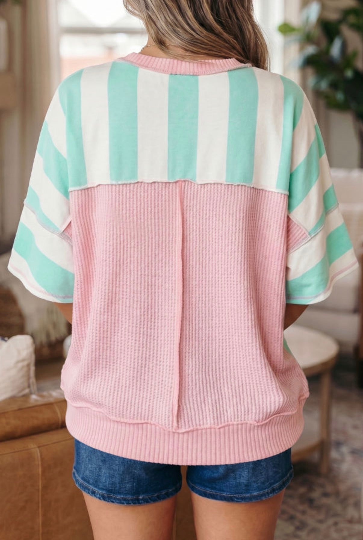 Exposed Seam Ribbed Patchwork Oversized Summer Tee - T-Shirts from LemonDrop•LimePop