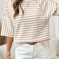 Noelle Textured Knit Top | Apricot Stripe Tee | Split Hem - T-Shirts from LemonDrop•LimePop