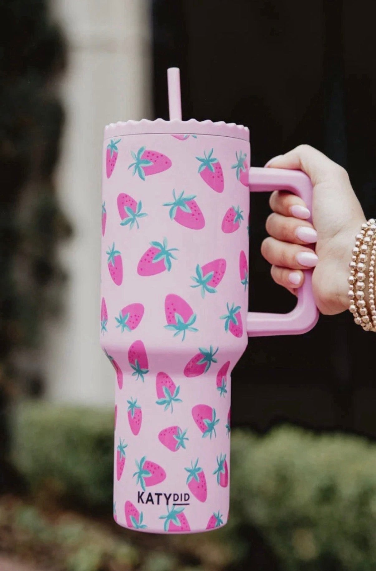 Strawberry Hot Pink Stainless Steel Tumbler 38oz ScrewLid & Straw