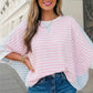 Stripe Patchwork Oversized Dolman Sleeve Tee - Clothing Tops from LemonDrop•LimePop