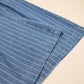 Sky Blue Stripe Wide Leg Pleated Jeans | Button Trousers - Jeans from LemonDrop•LimePop