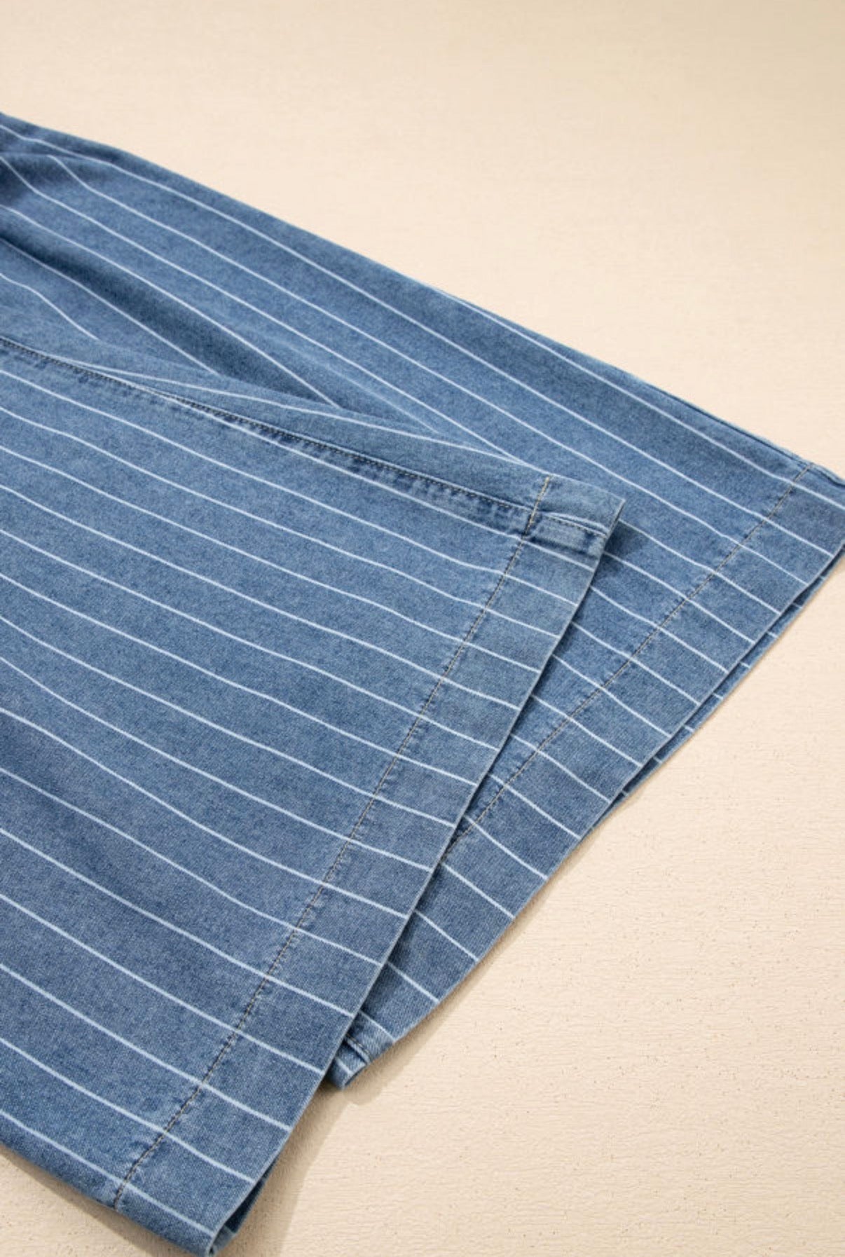 Sky Blue Stripe Wide Leg Pleated Jeans | Button Trousers - Jeans from LemonDrop•LimePop