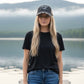 Distressed Black/White Trucker Hat “Adventure Awaits” Adjustable Snapback - Trucker Hats from LemonDrop•LimePop