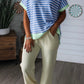 Blue Striped Contrast Trim Loose Short Sleeve Top - Clothing Tops from LemonDrop•LimePop
