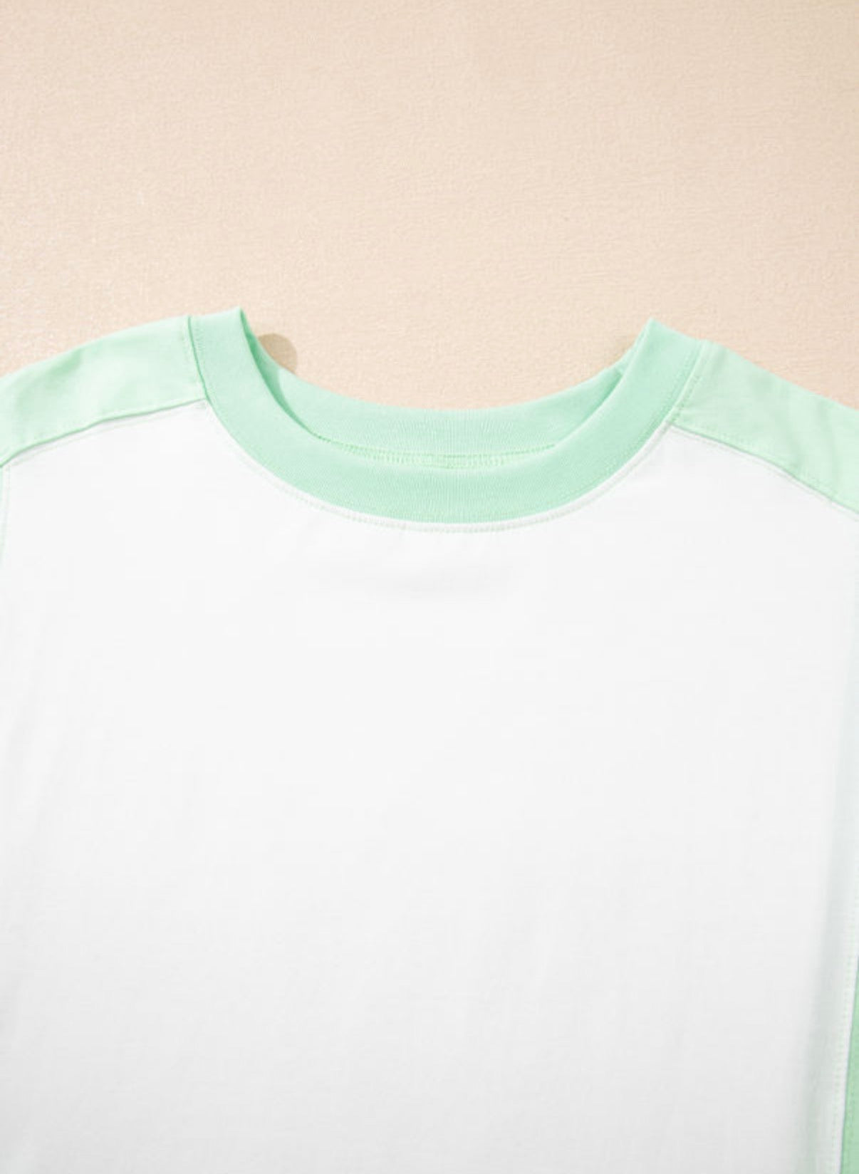 Light Green Color Block Exposed Seam Crew Neck T-Shirt - Clothing Tops from LemonDrop•LimePop