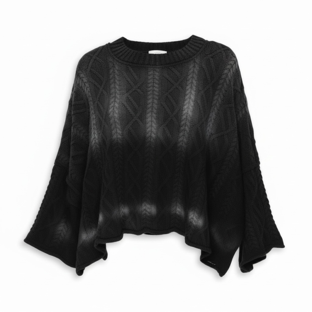 Women’s Cable Knit Sweater Black Ombré Relaxed Fit