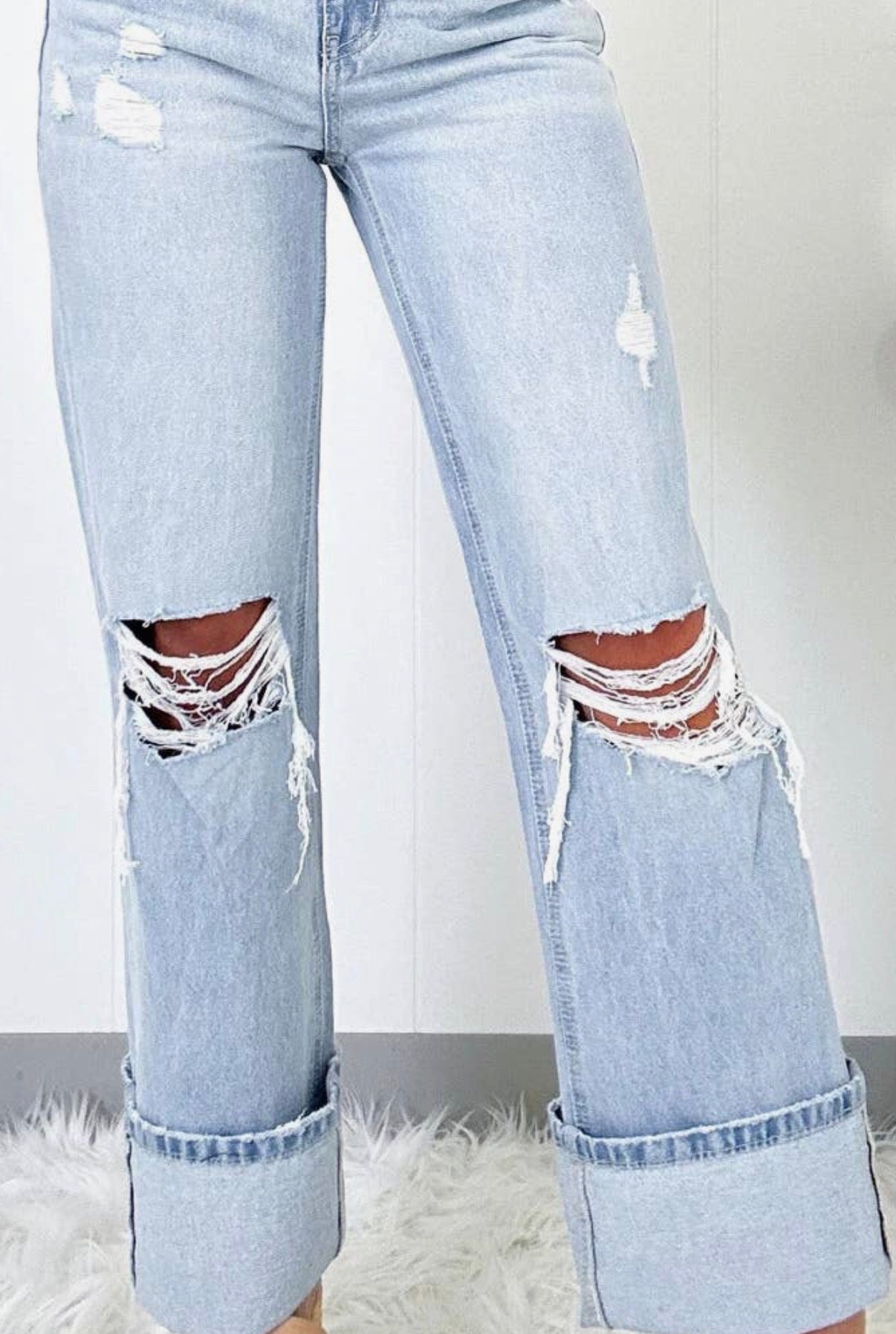Beau Blue Light Wash Distressed Straight Jeans - Jeans from LemonDrop•LimePop