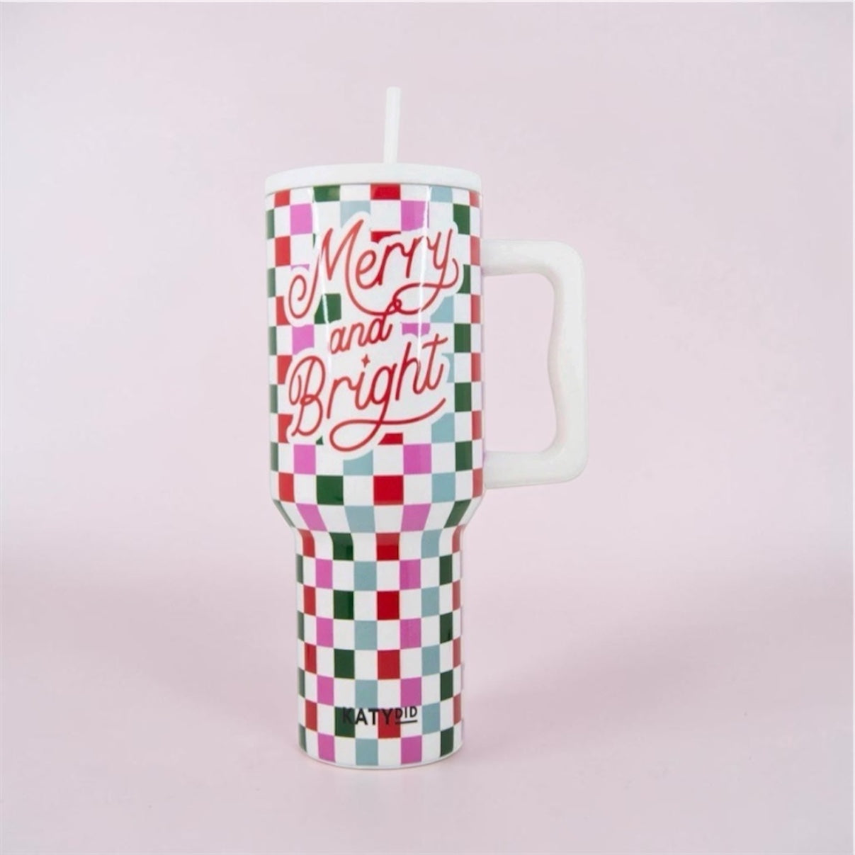 Merry & Bright Checkered Holiday Stainless Steel Tumbler 38 Oz