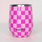 Hot Pink Checkerprint Stemless Wine Tumbler 12 OZ - Tumblers from LemonDrop•LimePop