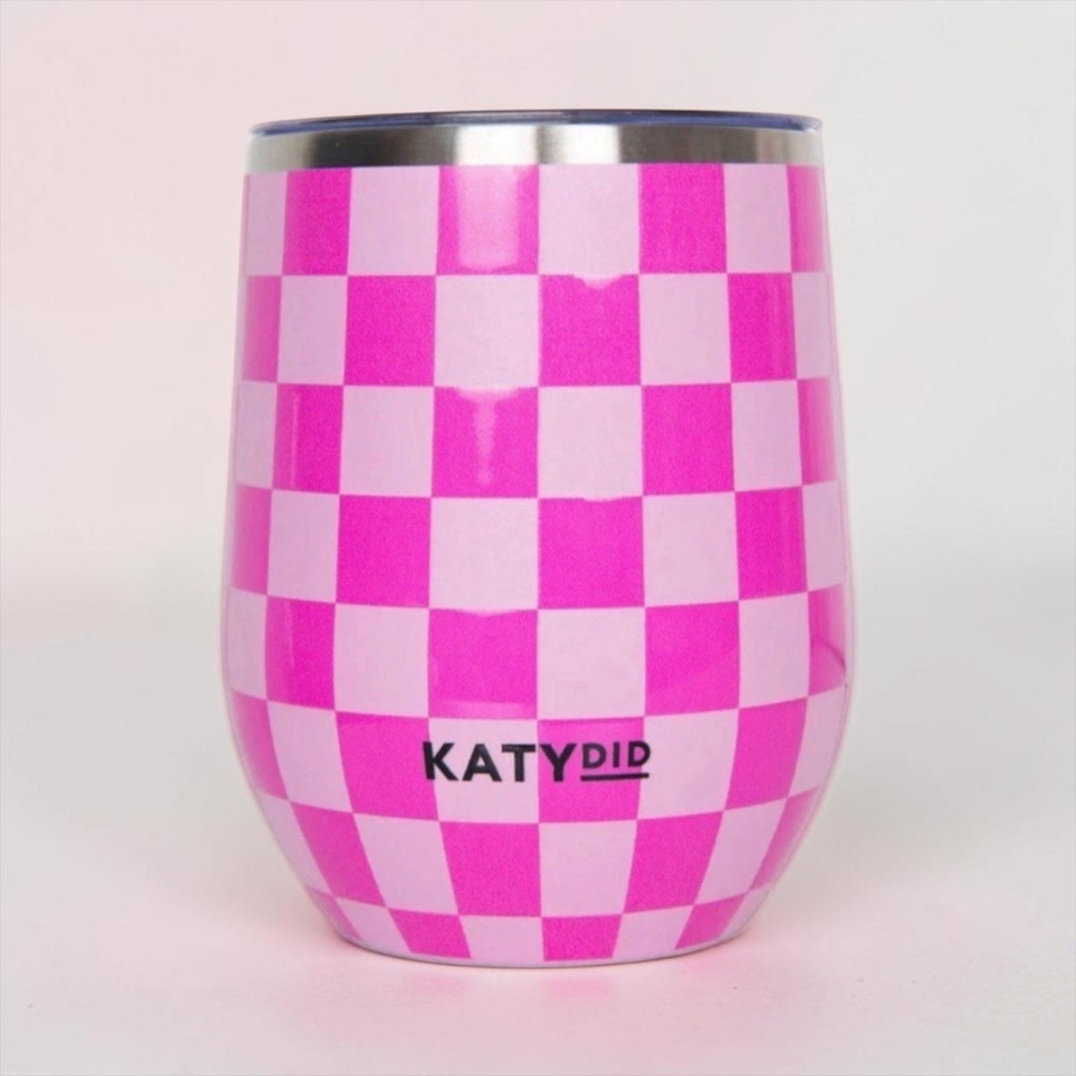 Hot Pink Checkerprint Stemless Wine Tumbler 12 OZ - Tumblers from LemonDrop•LimePop