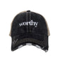 Distressed Black/White Trucker Hat “Worthy” Adjustable SnapBack - Trucker Hats from LemonDrop•LimePop