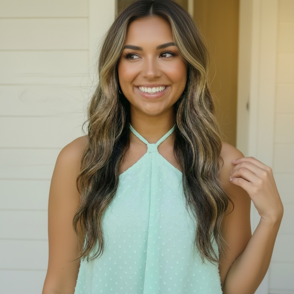 MINT SPAGHETTI STRAPS LINED CHIFFON TEXTURED TOP