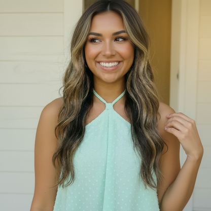 MINT SPAGHETTI STRAPS LINED CHIFFON TEXTURED TOP - Tank Tops from LemonDrop•LimePop