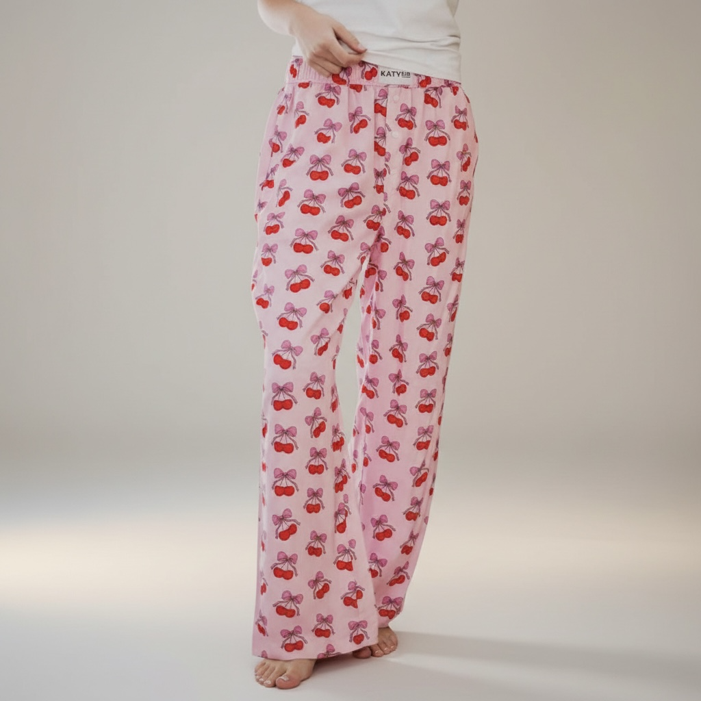 Women’s Boxer Lounge Pants Pink Cherry Bows