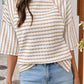 Noelle Textured Knit Top | Apricot Stripe Tee | Split Hem - T-Shirts from LemonDrop•LimePop