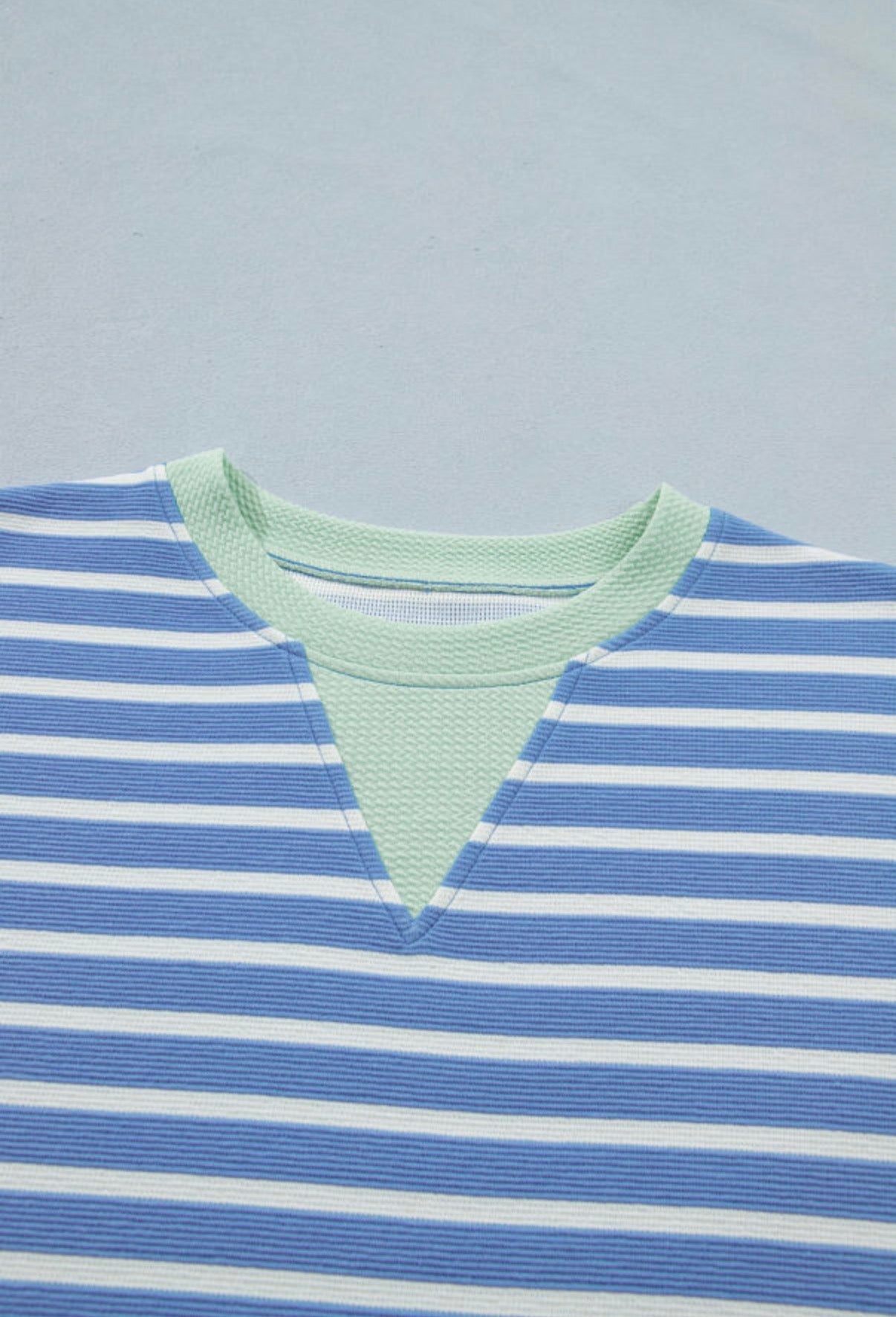 Blue Striped Contrast Trim Loose Short Sleeve Top - Clothing Tops from LemonDrop•LimePop