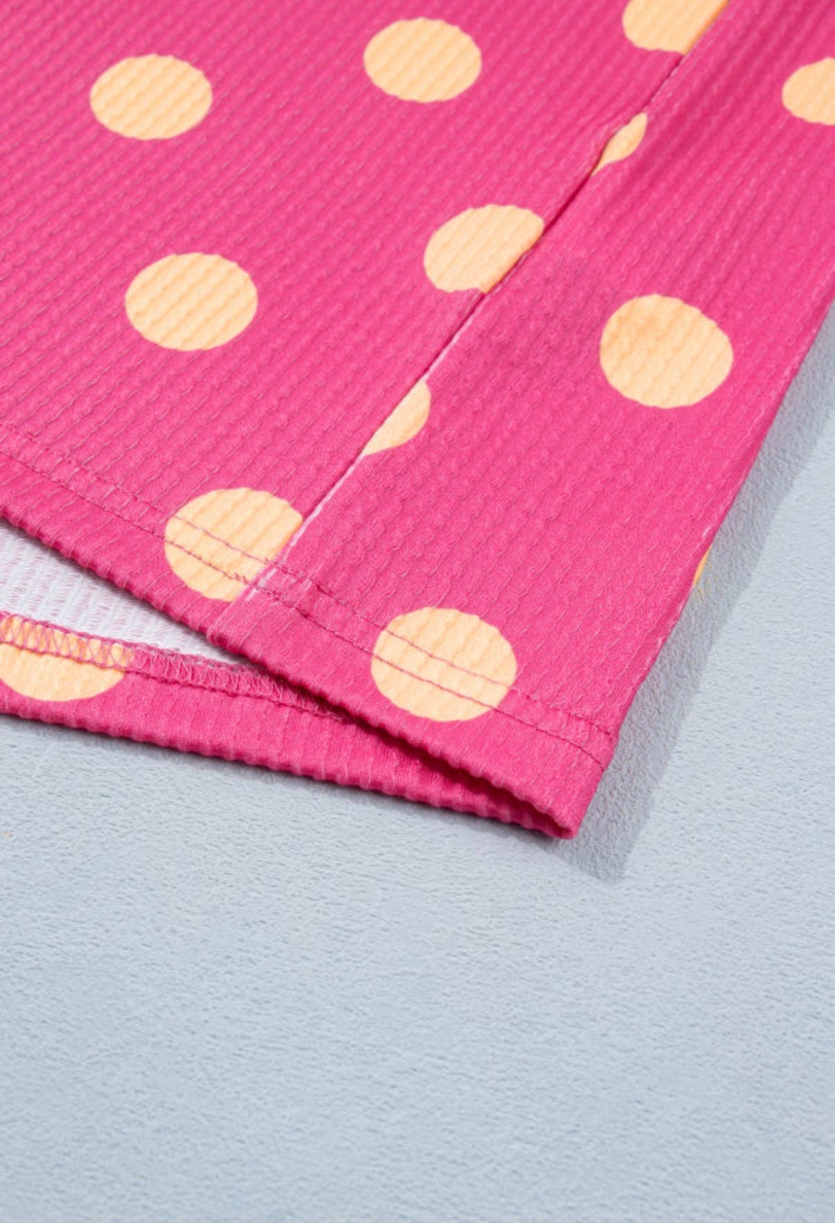 Pink Polka Dot Patch Pocket Twisted Ribbed Top