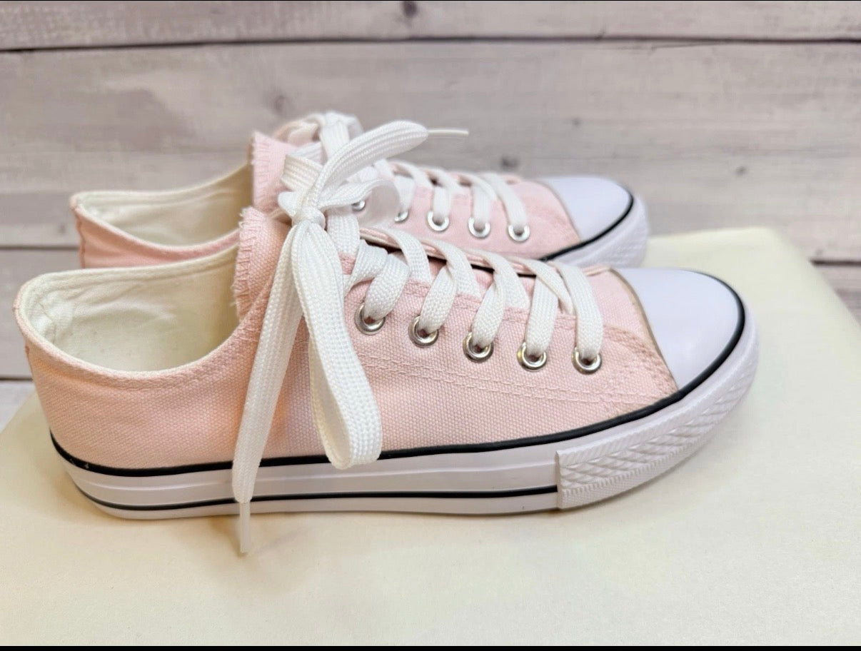 Top Moda Womens Casual Low Top Canvas Sneakers Pink/White 6.5