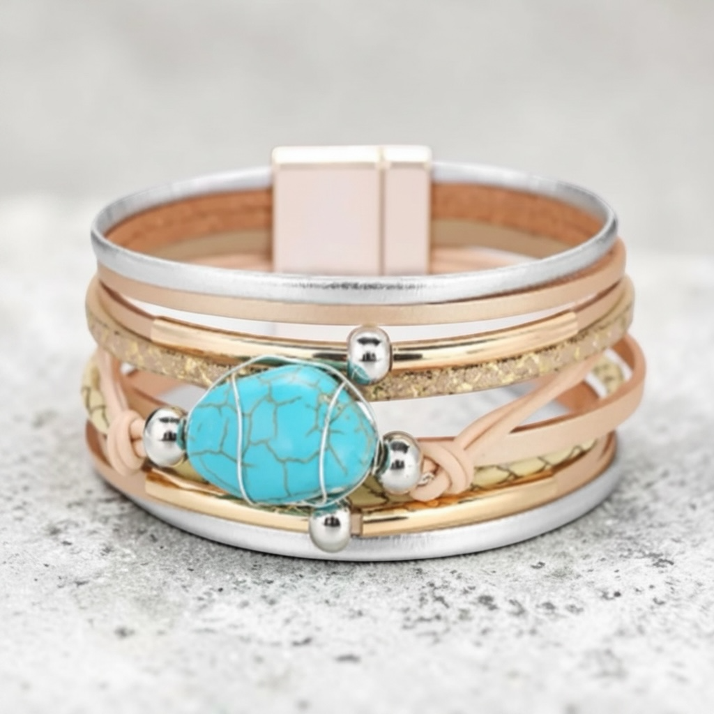 Multi Layer Wrap Bracelet Bohemian PU Leather | Alloy Metal Charm | Magnetic Clapse - Bracelets from LemonDrop•LimePop
