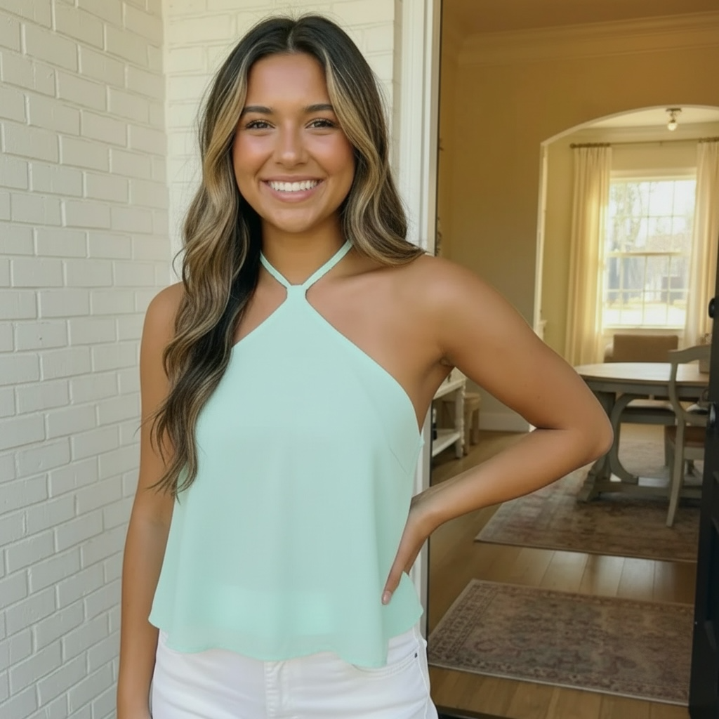 MINT SPAGHETTI STRAPS LINED CHIFFON TEXTURED TOP - Tank Tops from LemonDrop•LimePop