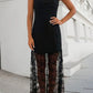 Solid Black Sheer Sleeveless Dress with Floral Lace Patchwork - Dresses from LemonDrop•LimePop
