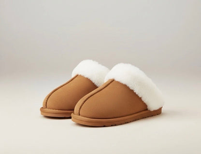 Chestnut Faux Fur Slippers Indoor/Outdoor Slip-On - Shoes from LemonDrop•LimePop