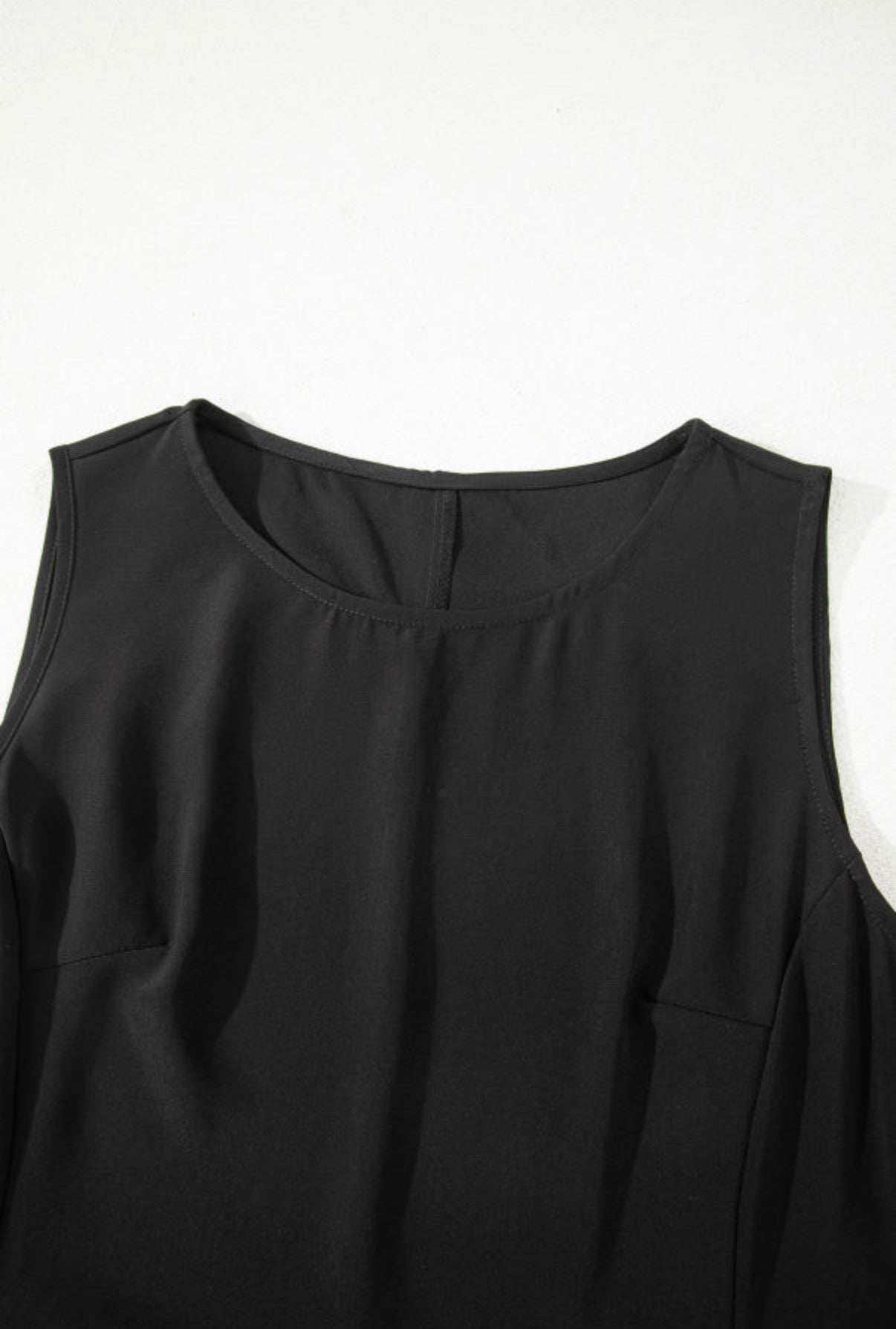 Solid Black Sheer Sleeveless Dress with Floral Lace Patchwork