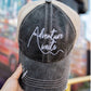 Distressed Black/White Trucker Hat “Adventure Awaits” Adjustable Snapback - Trucker Hats from LemonDrop•LimePop