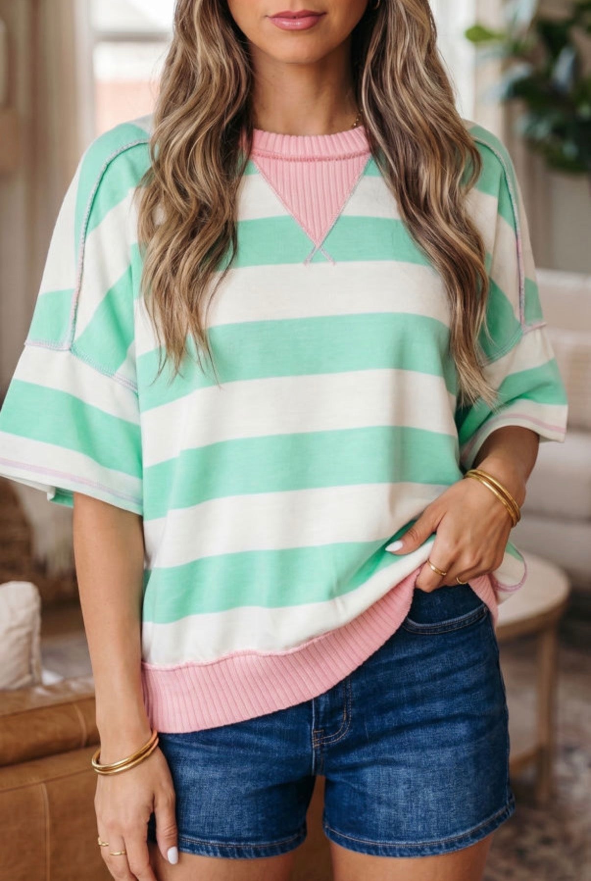 Exposed Seam Ribbed Patchwork Oversized Summer Tee - T-Shirts from LemonDrop•LimePop