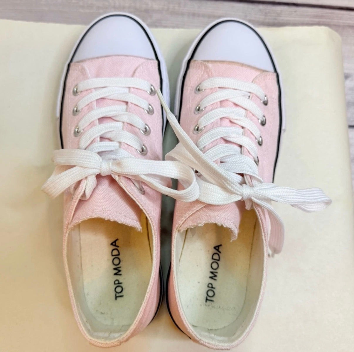 Top Moda Womens Casual Low Top Canvas Sneakers Pink/White 6.5