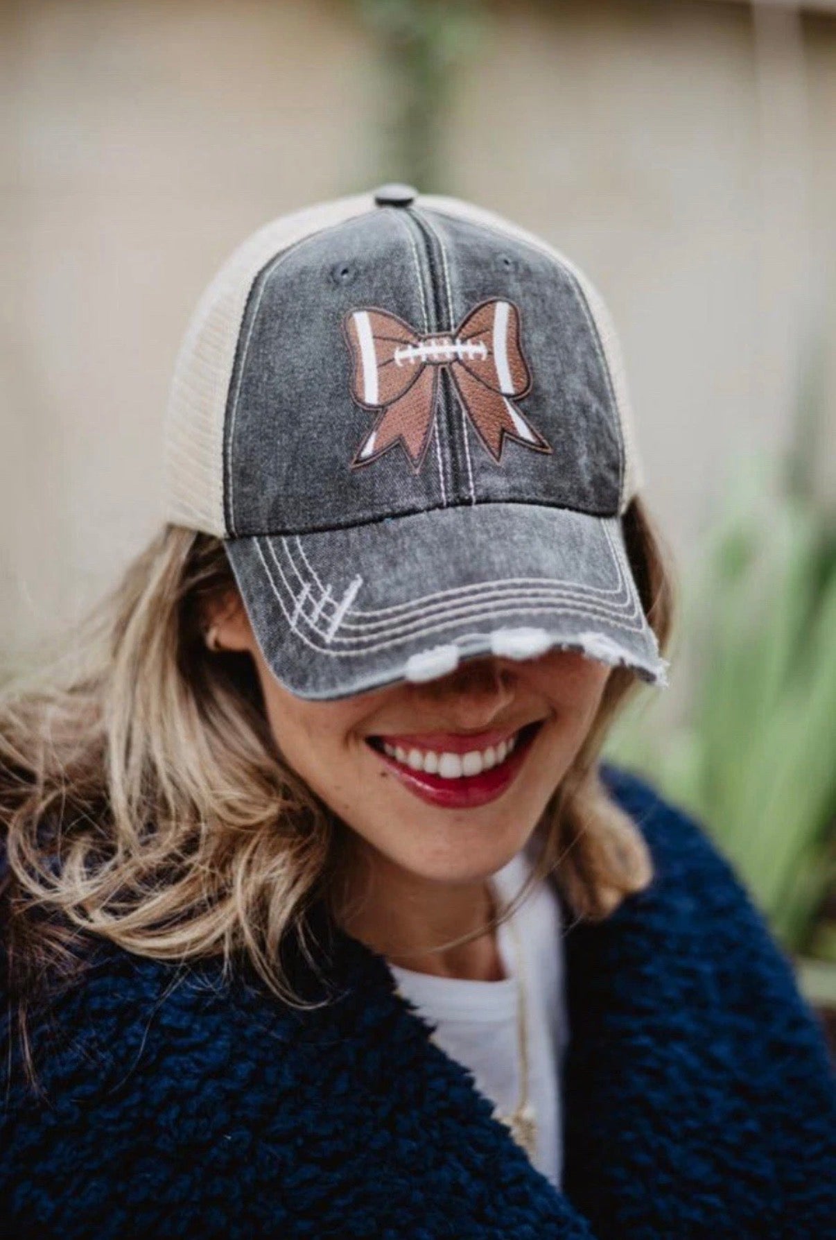 Football Coquette Bow Trucker Hat Adjustable SnapBack