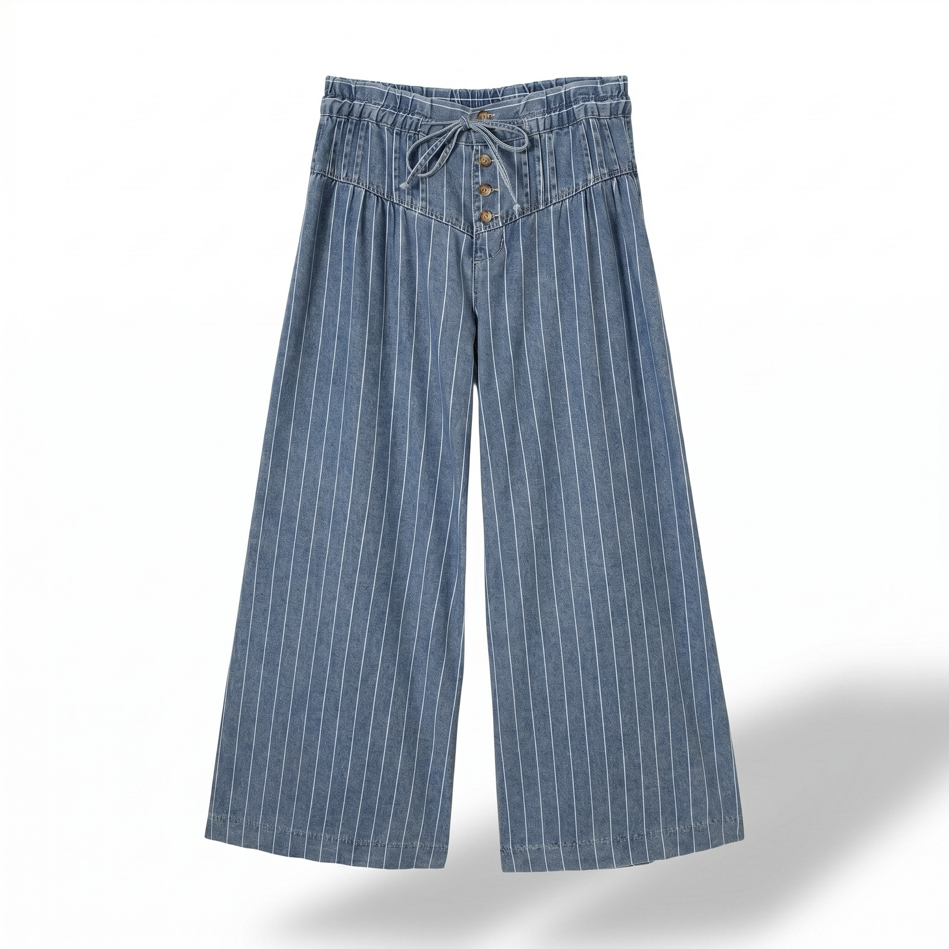 Sky Blue Stripe Wide Leg Pleated Jeans | Button Trousers - Jeans from LemonDrop•LimePop