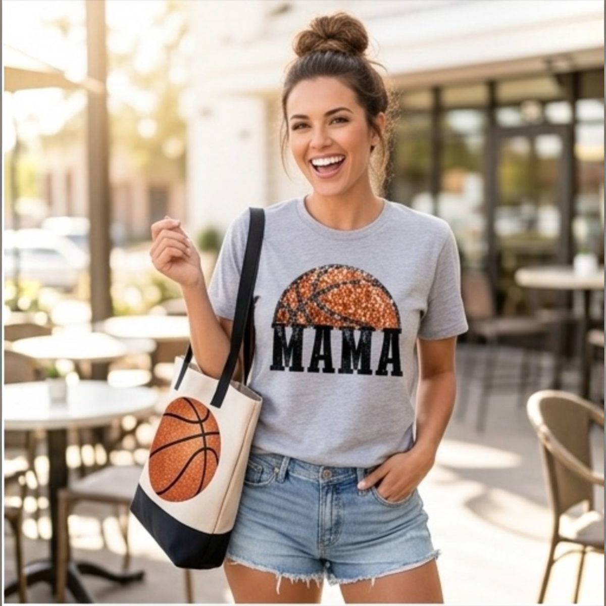 Glittering Basketball Mama Tee With Faux Sequin Style Glam - T-Shirts from Trendy Tee Co.