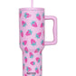 Strawberry Hot Pink Stainless Steel Tumbler 38oz ScrewLid & Straw - Tumblers from LemonDrop•LimePop