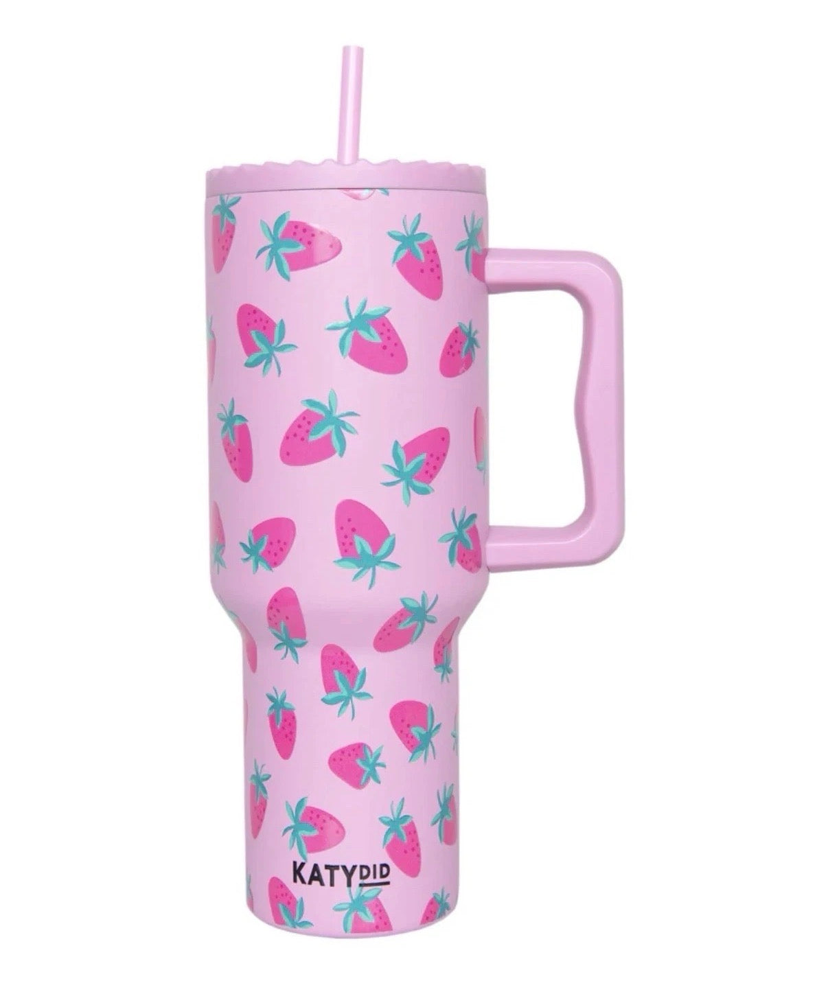 Strawberry Hot Pink Stainless Steel Tumbler 38oz ScrewLid & Straw