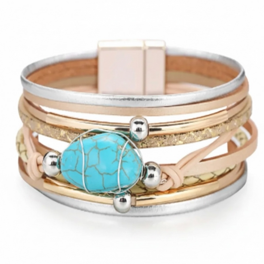 Multi Layer Wrap Bracelet Bohemian PU Leather | Alloy Metal Charm | Magnetic Clapse - Bracelets from LemonDrop•LimePop