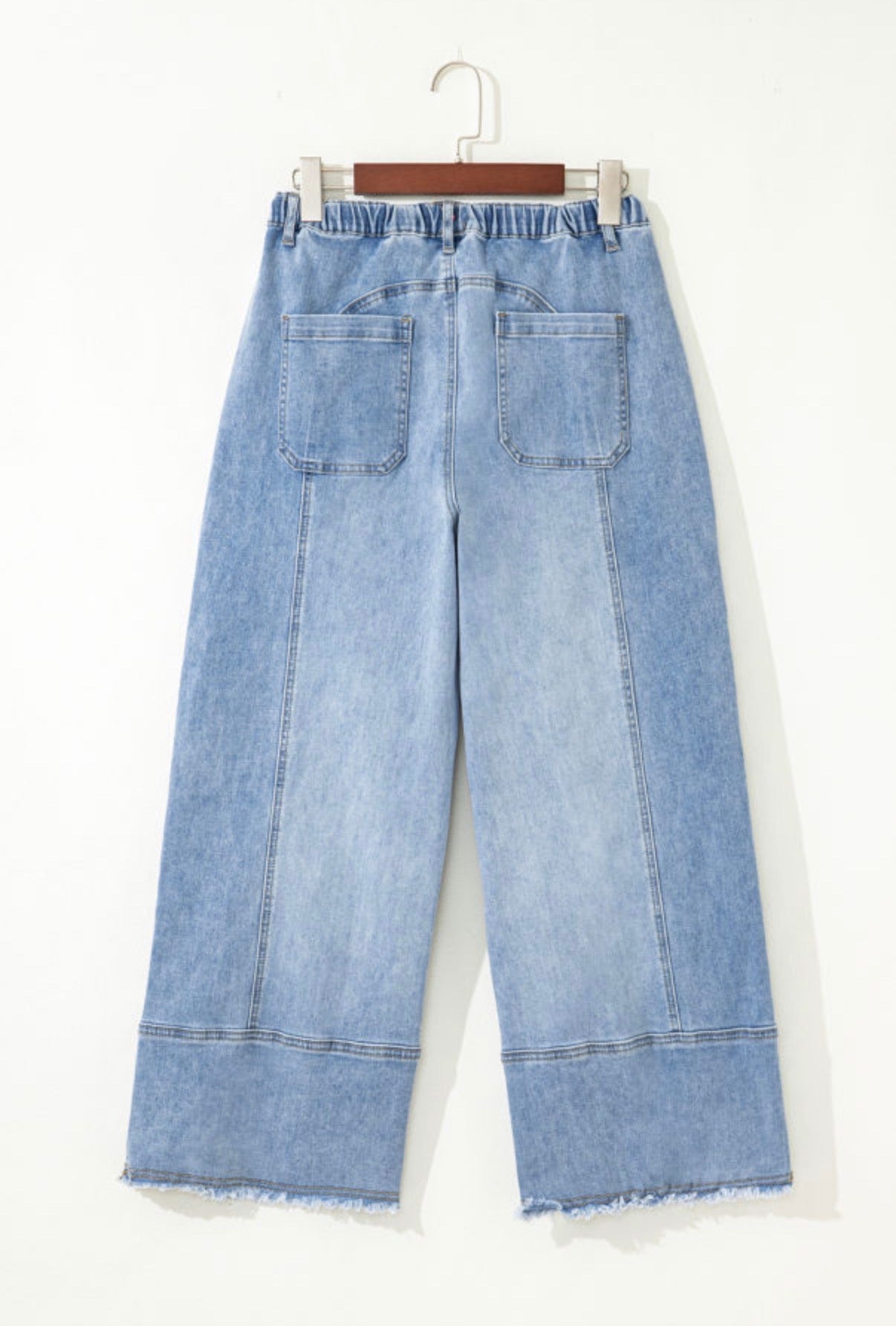 Beau Blue Drawstring Seam Detail Raw Hem Wide Leg Denim Pants - Jeans from LemonDrop•LimePop