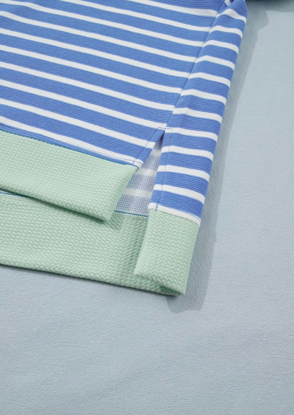 Blue Striped Contrast Trim Loose Short Sleeve Top - Clothing Tops from LemonDrop•LimePop
