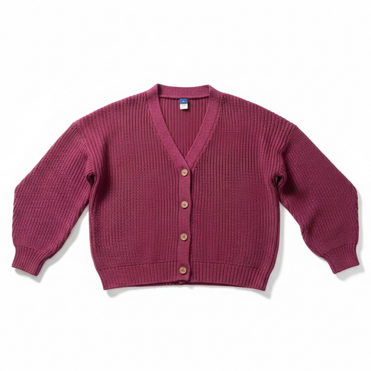 Old Navy Maroon V Neck Button Down Front Chunky Knit Cardigan Girls L(10)