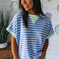 Blue Striped Contrast Trim Loose Short Sleeve Top - Clothing Tops from LemonDrop•LimePop