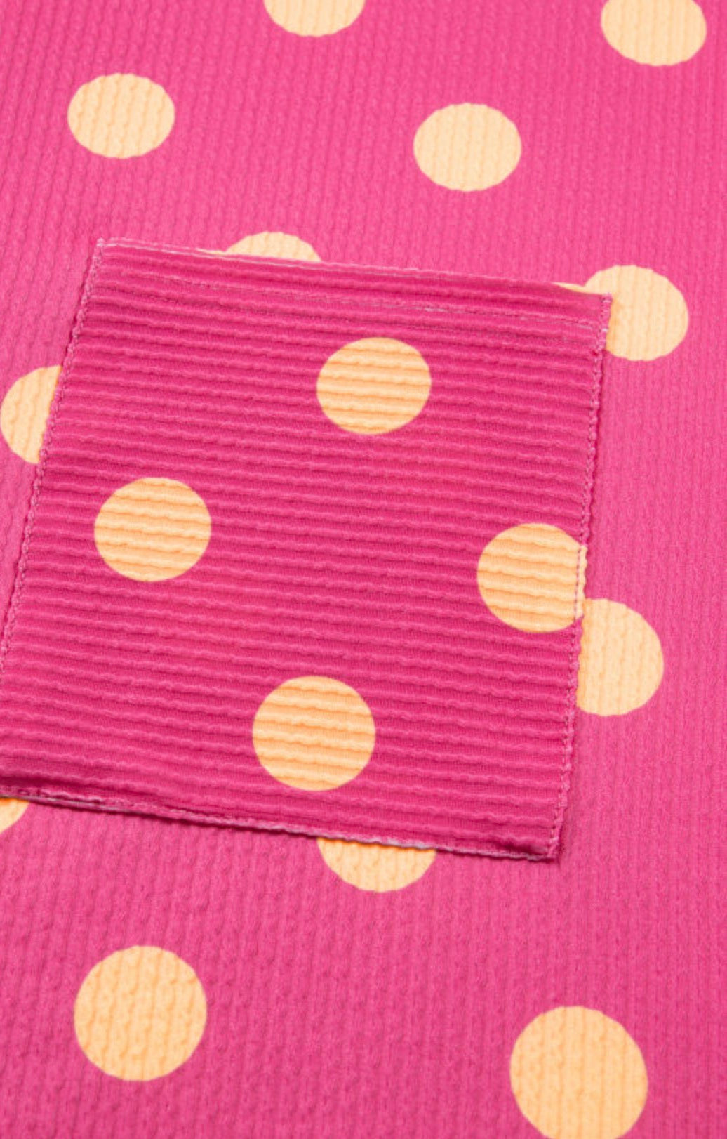 Pink Polka Dot Patch Pocket Twisted Ribbed Top
